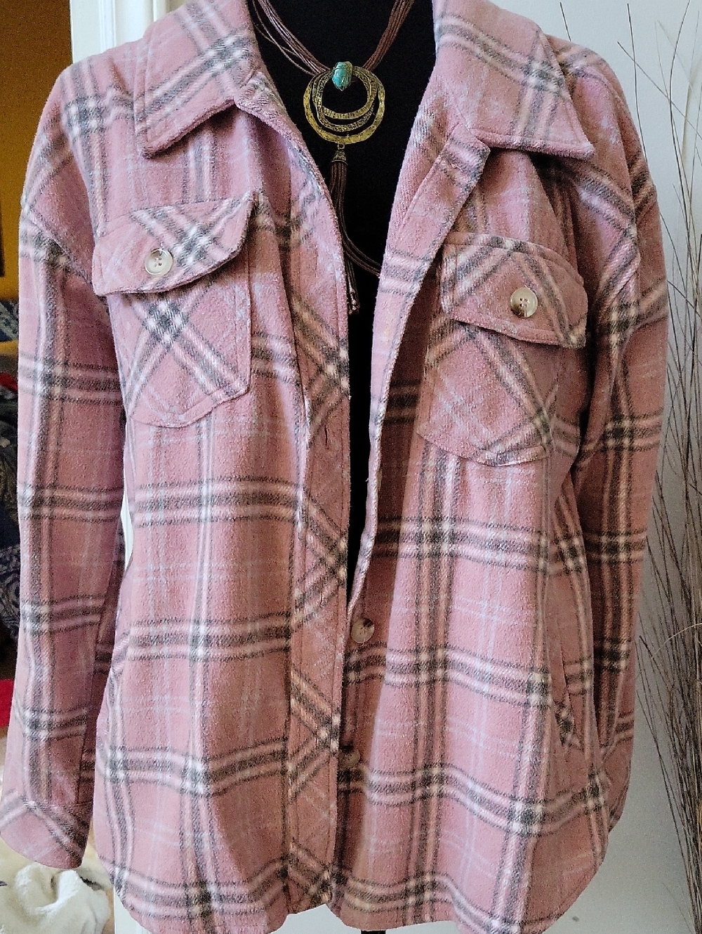 Pink Lily Mauve Plaid Button-Front Shacket Bundle Jacket